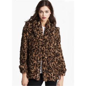 Alice + Olivia Brown Black Leopard Animal Print Faux Fur Jacket